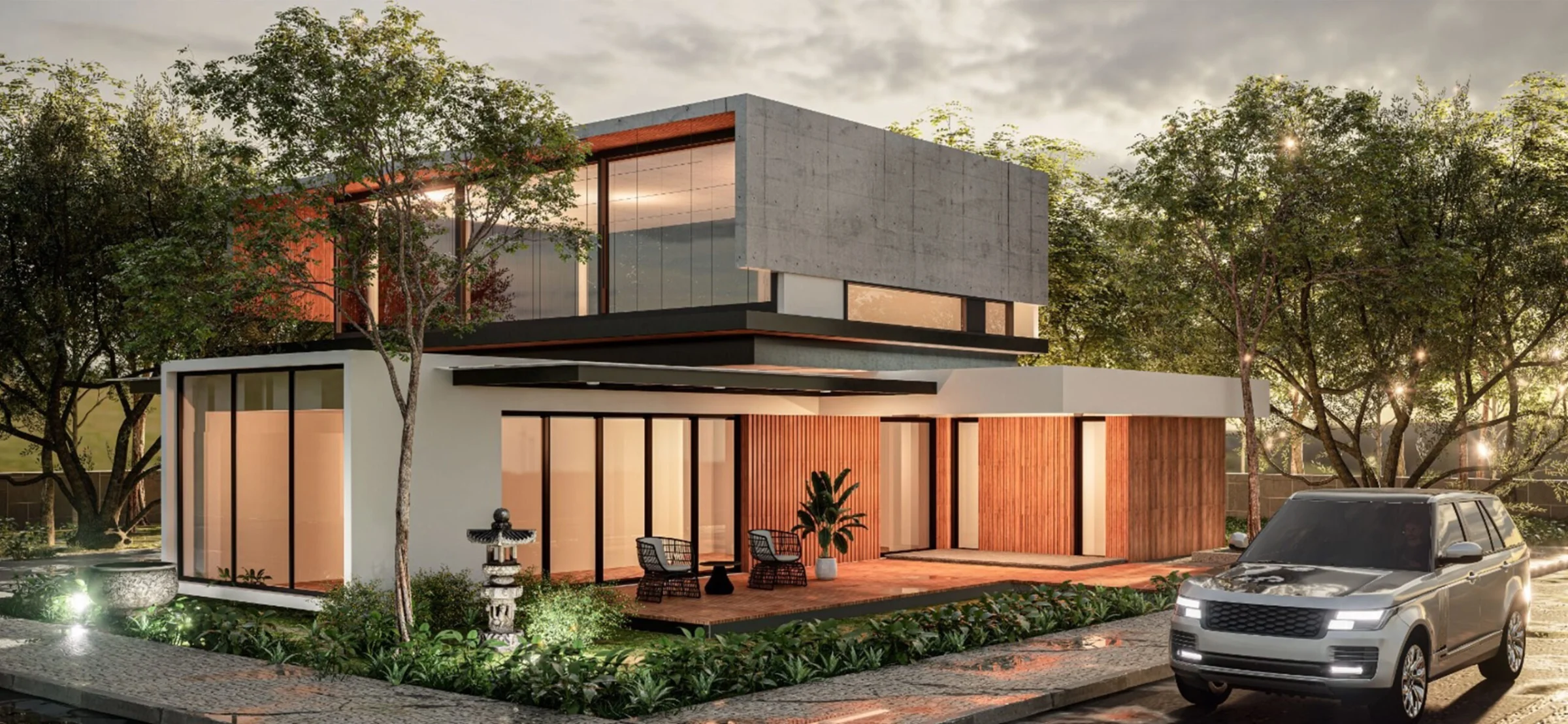 Rendering di progetto di una villa contemporanea — progettazione GEORES